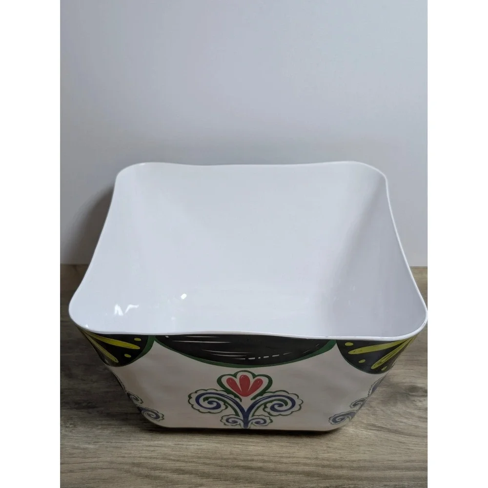 Pier 1 Imports Melamine Square Serving Bowl White Floral Scroll Pattern BPA Free